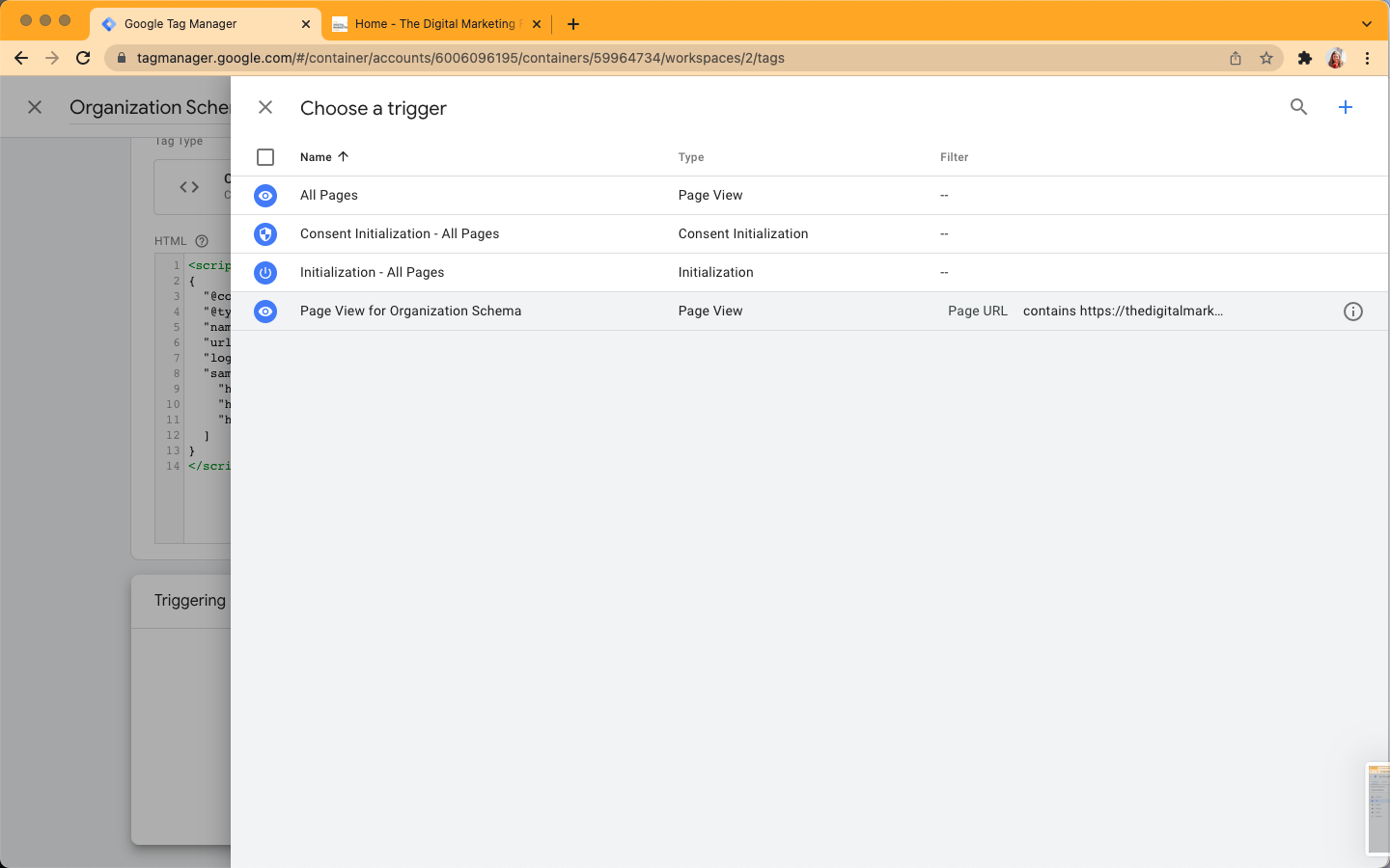 Google Tag Manager Schema Page View Trigger